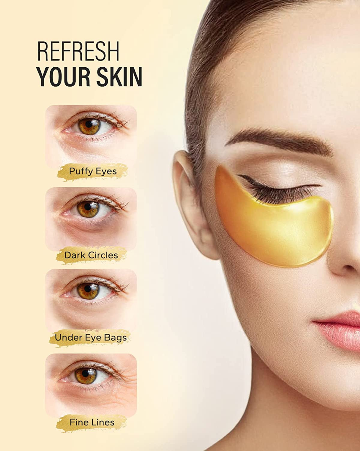 24K Gold under Eye Patches (25 Pairs), Eye Mask, Collagen Skin Care Products, Eye Patches for Puffy Eyes, Eye Masks for Dark Circles and Puffiness