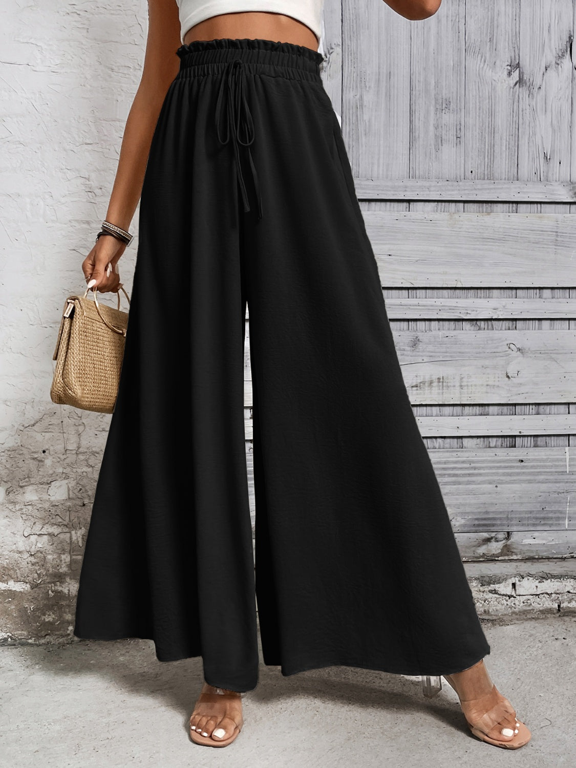 Honey Tied High Waist Wide Leg Pants - VINE GLOBAL