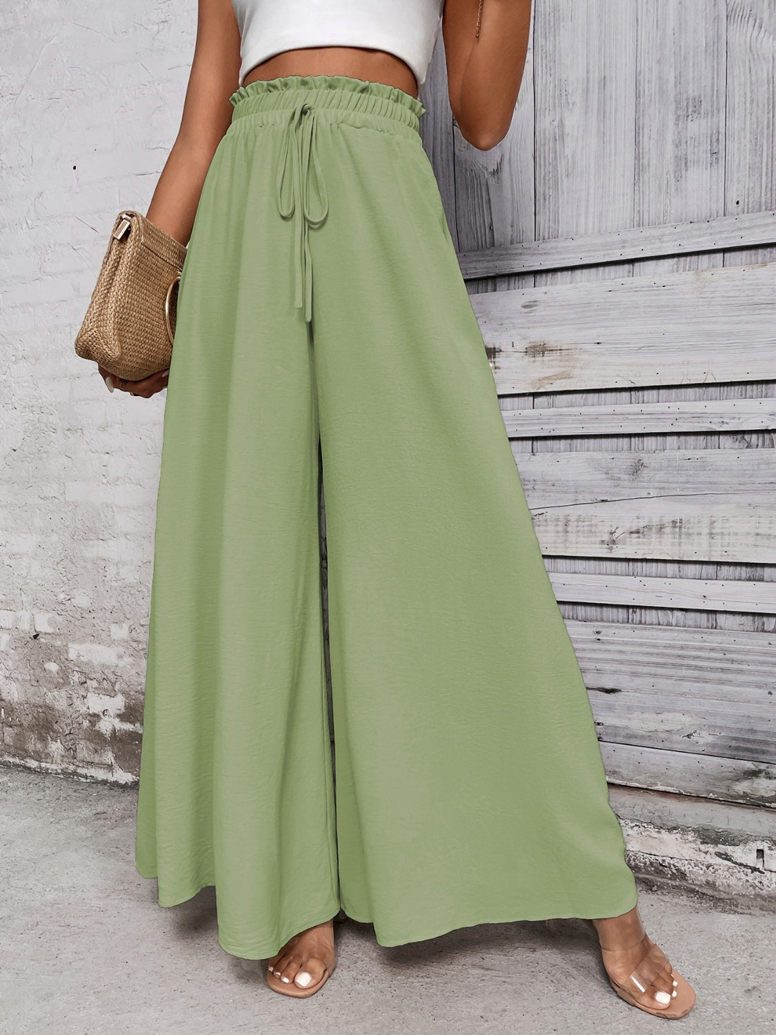 Honey Tied High Waist Wide Leg Pants - VINE GLOBAL