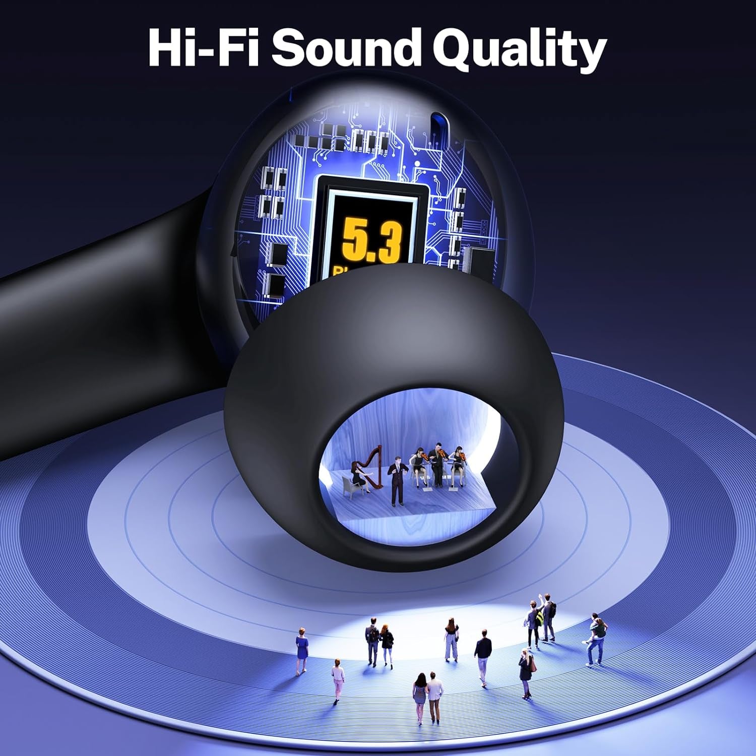 Wireless Earbuds Bluetooth Headphones Deep Bass Stereo Sound Ear Buds Waterproof Earphones 68Hrs Playback with Wireless Charging Case & Mic for Iphone Android TV Laptop Sports Black