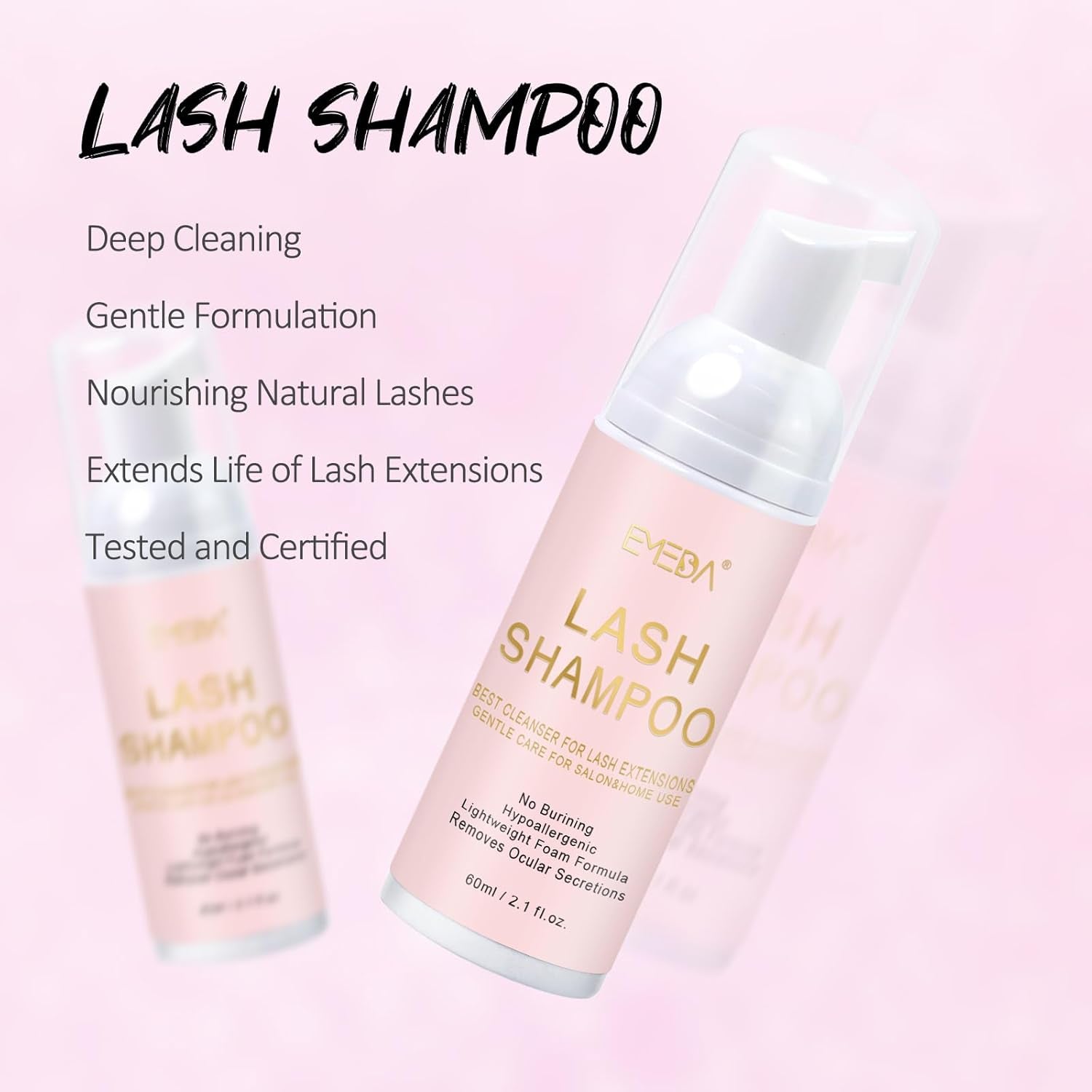 Lash Shampoo Cleaning Kit - Lash Extensions Cleanser Lash Bath Kit with Lash Fan Dryer Brush Rinse Bottle, Oil Free Foam Wash for Extensions & Natural Lashes/Safe Makeup Remover