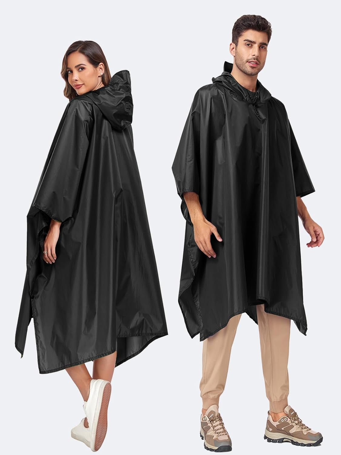Hooded Rain Poncho Waterproof Raincoat Jacket for Men Women Adults