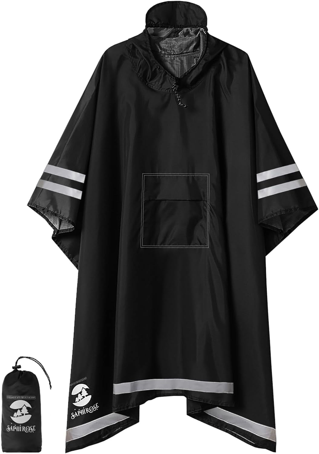 Hooded Rain Poncho Waterproof Raincoat Jacket for Men Women Adults