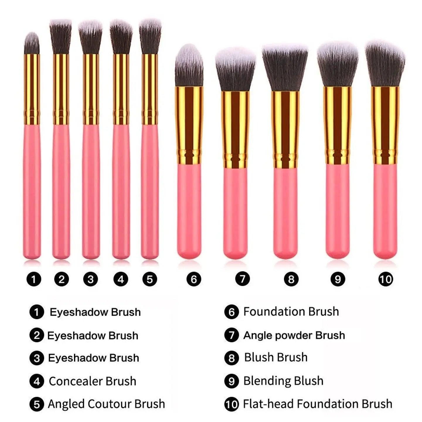 10 pcs makeup brush set Portable fashion high - end beauty tool set (Pink Golden) with bagVINE GLOBAL