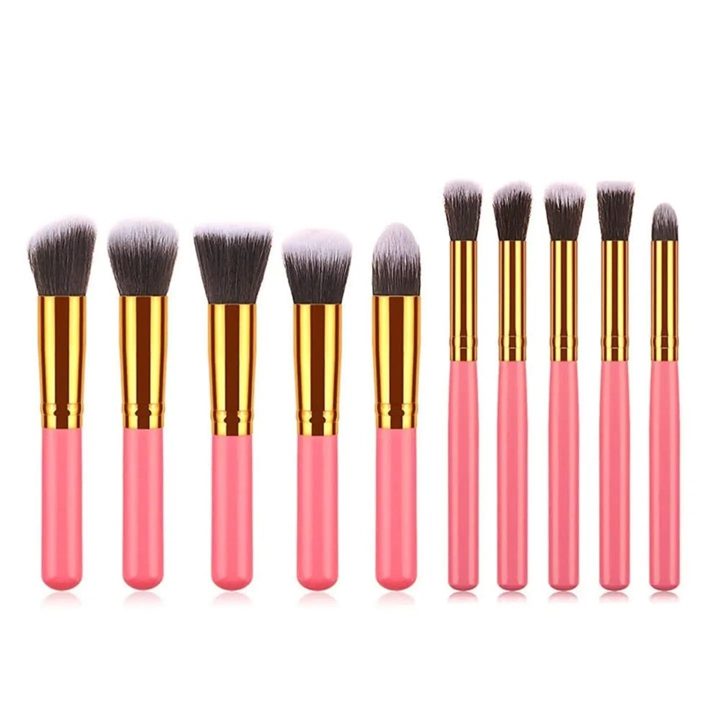 10 pcs makeup brush set Portable fashion high - end beauty tool set (Pink Golden) with bagVINE GLOBAL