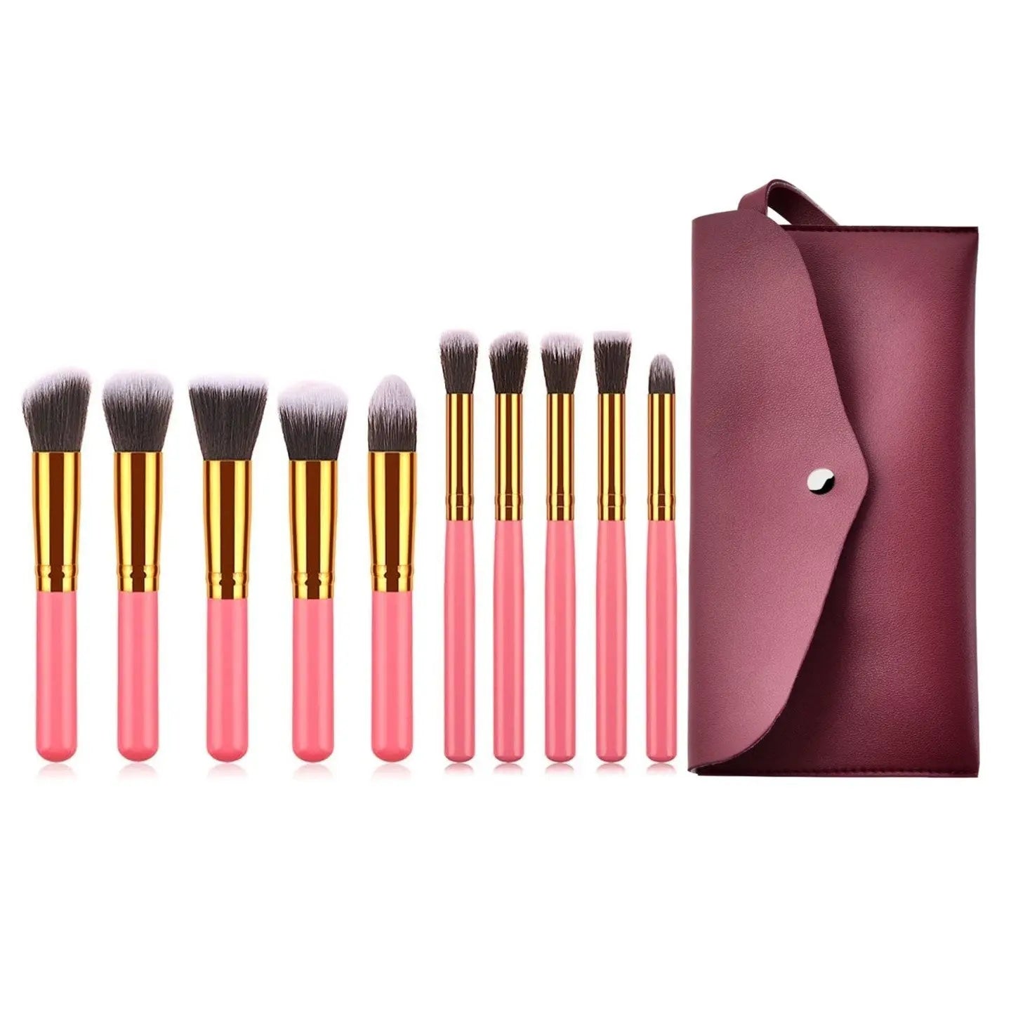 10 pcs makeup brush set Portable fashion high - end beauty tool set (Pink Golden) with bagVINE GLOBAL