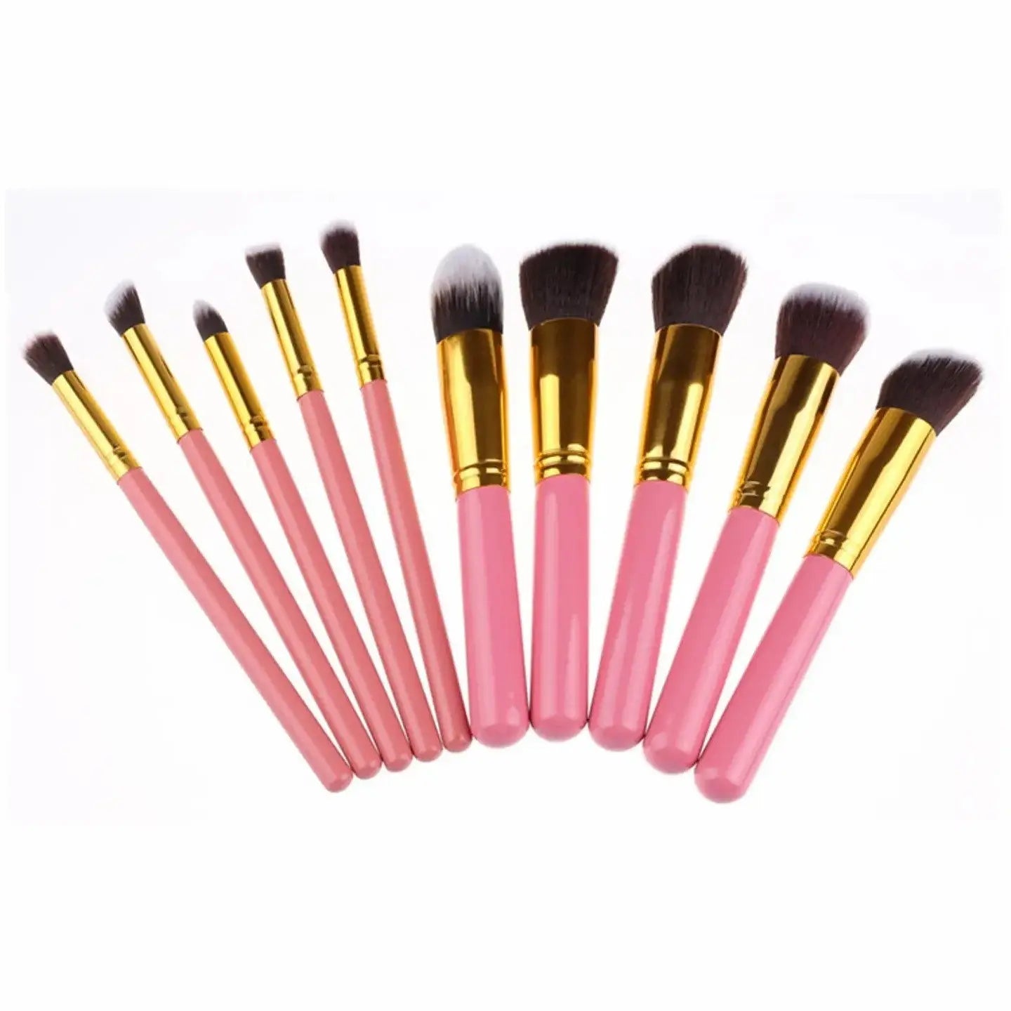 10 pcs makeup brush set Portable fashion high - end beauty tool set (Pink Golden) with bagVINE GLOBAL