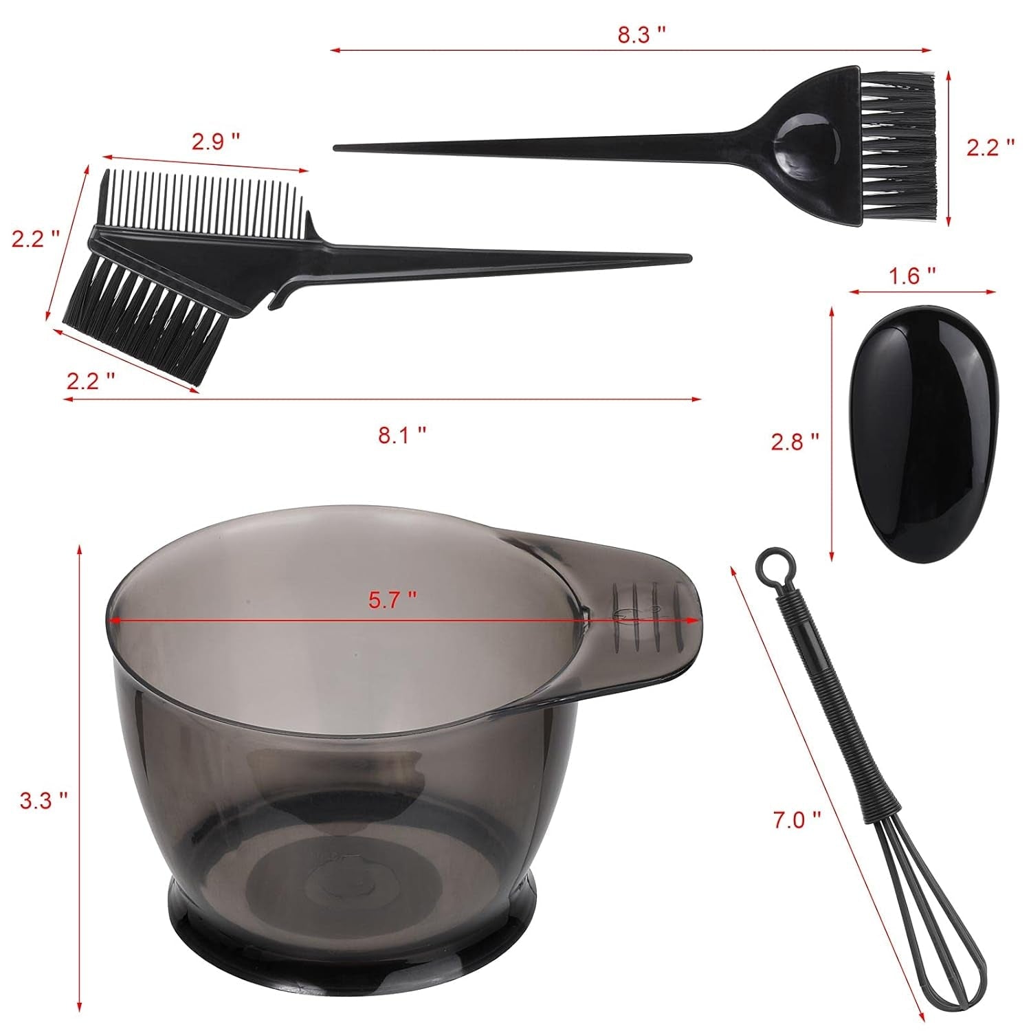 10 Pcs Professional Hair Coloring Dyeing Kit for Salon and Home, Mixing Bowl, Dye Color Brush, Ear Caps, Dye Mixer (Black)VINE GLOBAL