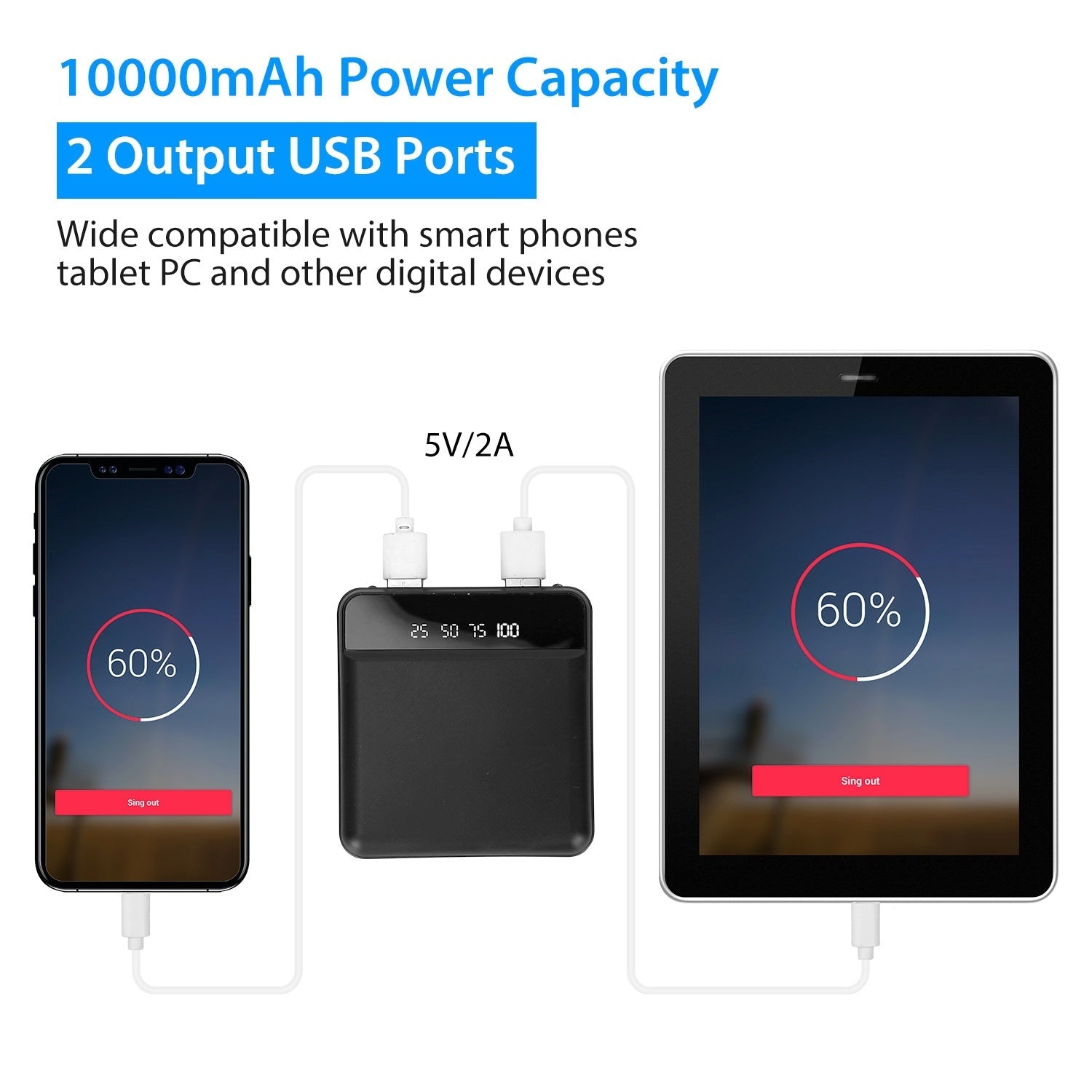 10000mAh Portable Power Bank Mini External Battery Pack Charger w/ Dual USB PortsVINE GLOBAL