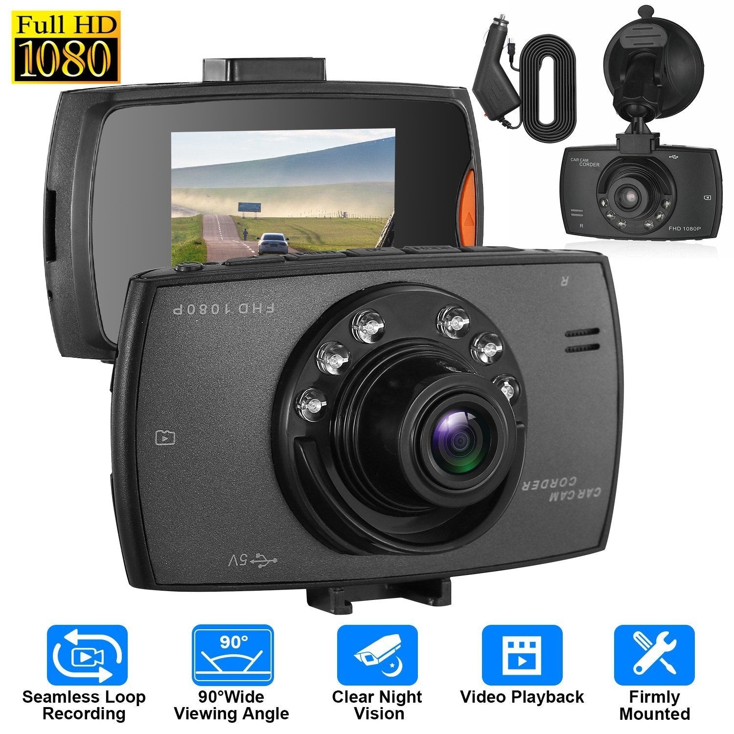 1080P Car DVR Camera Dash Cam Camcorder 90 Degree Angle Loop Recording Night VisonVINE GLOBAL