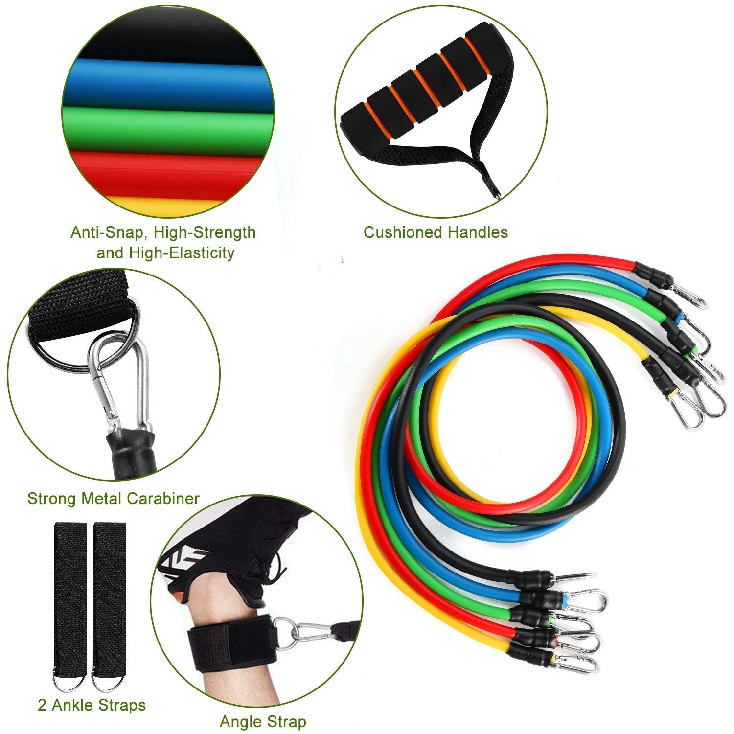 11Pcs Resistance Bands Set Fitness Workout Tubes Exercise Tube Bands Up to 100lbsVINE GLOBAL