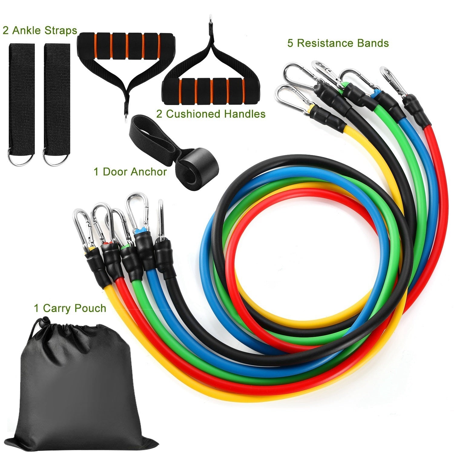 11Pcs Resistance Bands Set Fitness Workout Tubes Exercise Tube Bands Up to 100lbsVINE GLOBAL