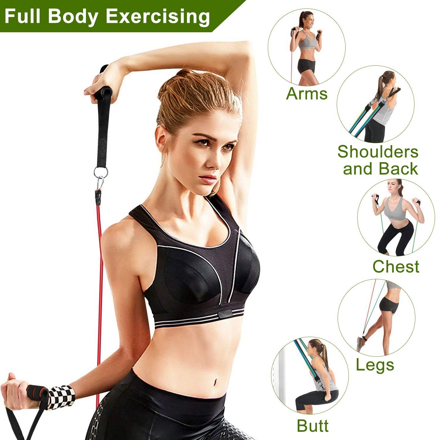 11Pcs Resistance Bands Set Fitness Workout Tubes Exercise Tube Bands Up to 100lbsVINE GLOBAL