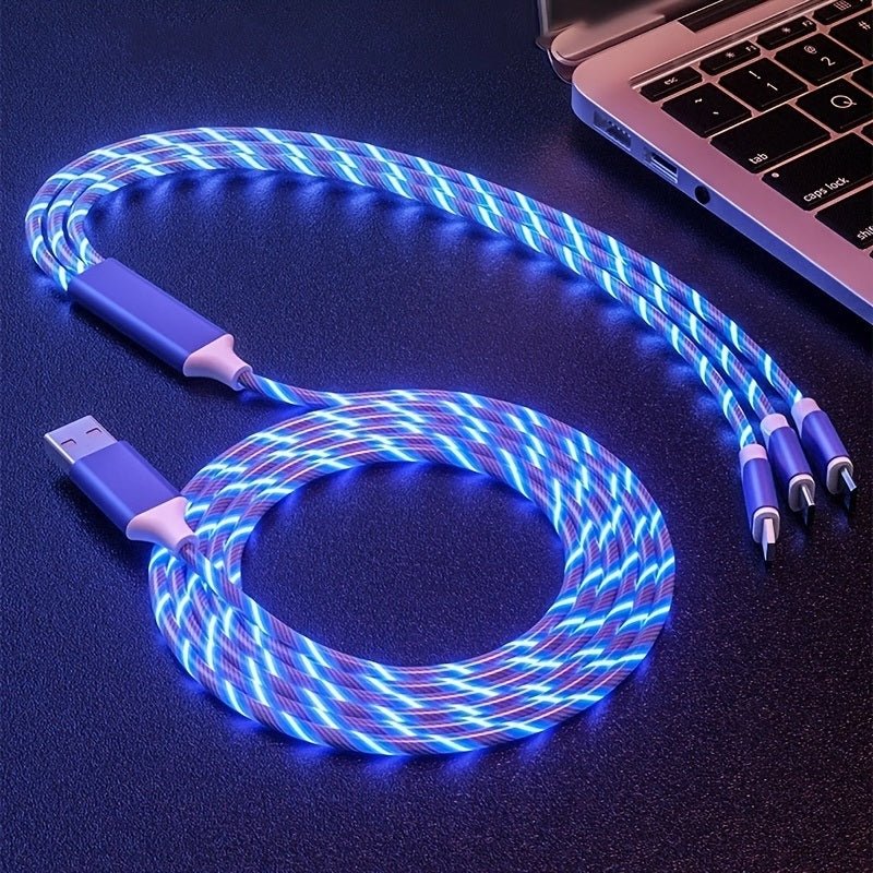 1.2m/3.9ft 3In1 LED Flowing Light Charging USB Cable For IPhone Android Type - CVINE GLOBAL