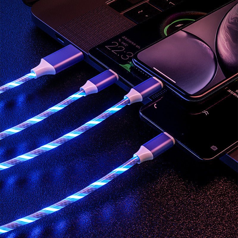 1.2m/3.9ft 3In1 LED Flowing Light Charging USB Cable For IPhone Android Type - CVINE GLOBAL