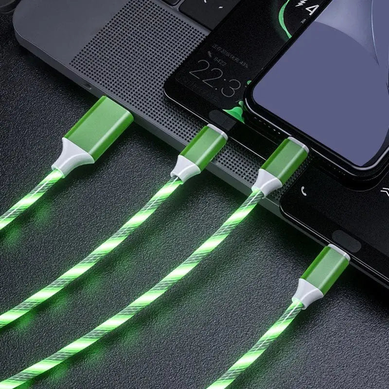 1.2m/3.9ft 3In1 LED Flowing Light Charging USB Cable For IPhone Android Type - CVINE GLOBAL