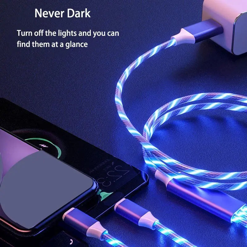 1.2m/3.9ft 3In1 LED Flowing Light Charging USB Cable For IPhone Android Type - CVINE GLOBAL