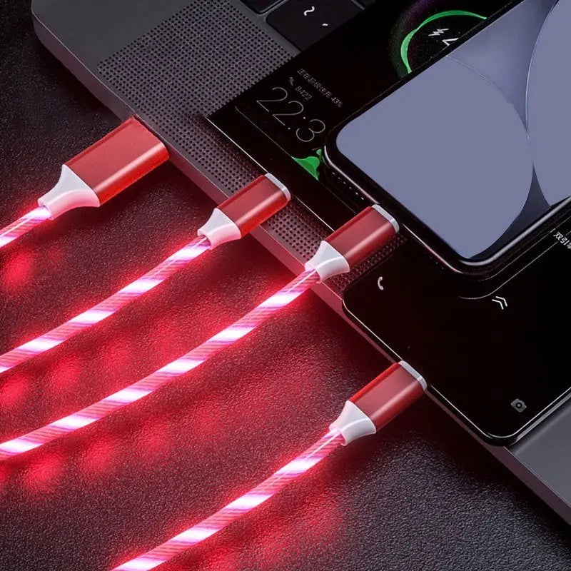 1.2m/3.9ft 3In1 LED Flowing Light Charging USB Cable For IPhone Android Type - CVINE GLOBAL