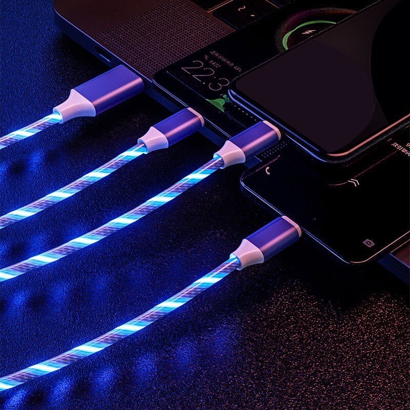 1.2m/3.9ft 3In1 LED Flowing Light Charging USB Cable For IPhone Android Type - CVINE GLOBAL