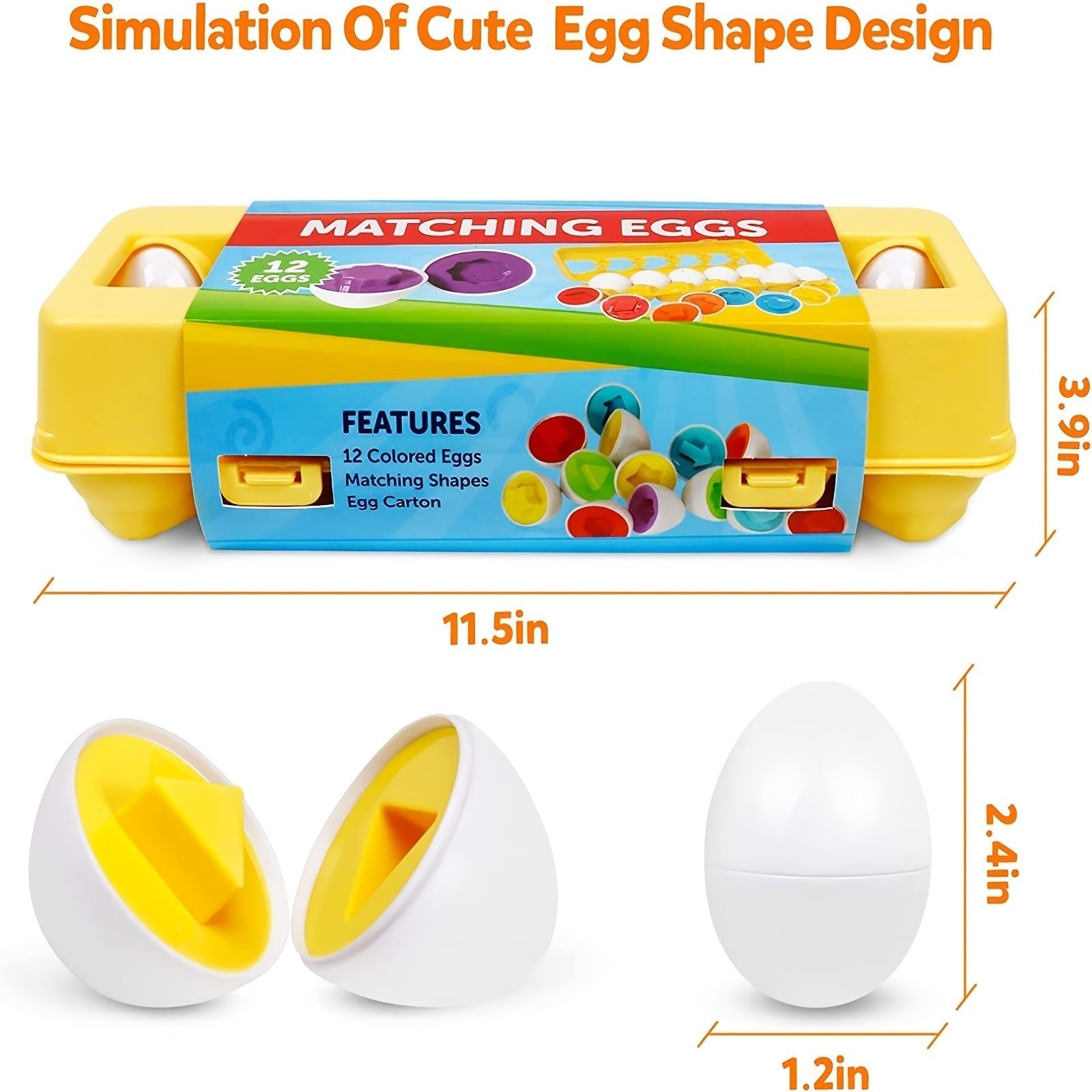 12pcs Matching Eggs Set Easter Egg - Color & Shape Recognition Sorter Skills Toys For Toddlers; Early Learning Educational Fine Motor Skill Montessori Gift For 1 2 3 Year Old Kids Boys And GirlsVINE GLOBAL