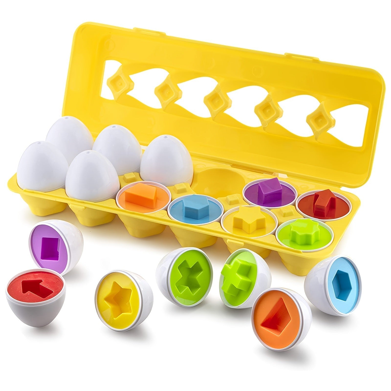 12pcs Matching Eggs Set Easter Egg - Color & Shape Recognition Sorter Skills Toys For Toddlers; Early Learning Educational Fine Motor Skill Montessori Gift For 1 2 3 Year Old Kids Boys And GirlsVINE GLOBAL