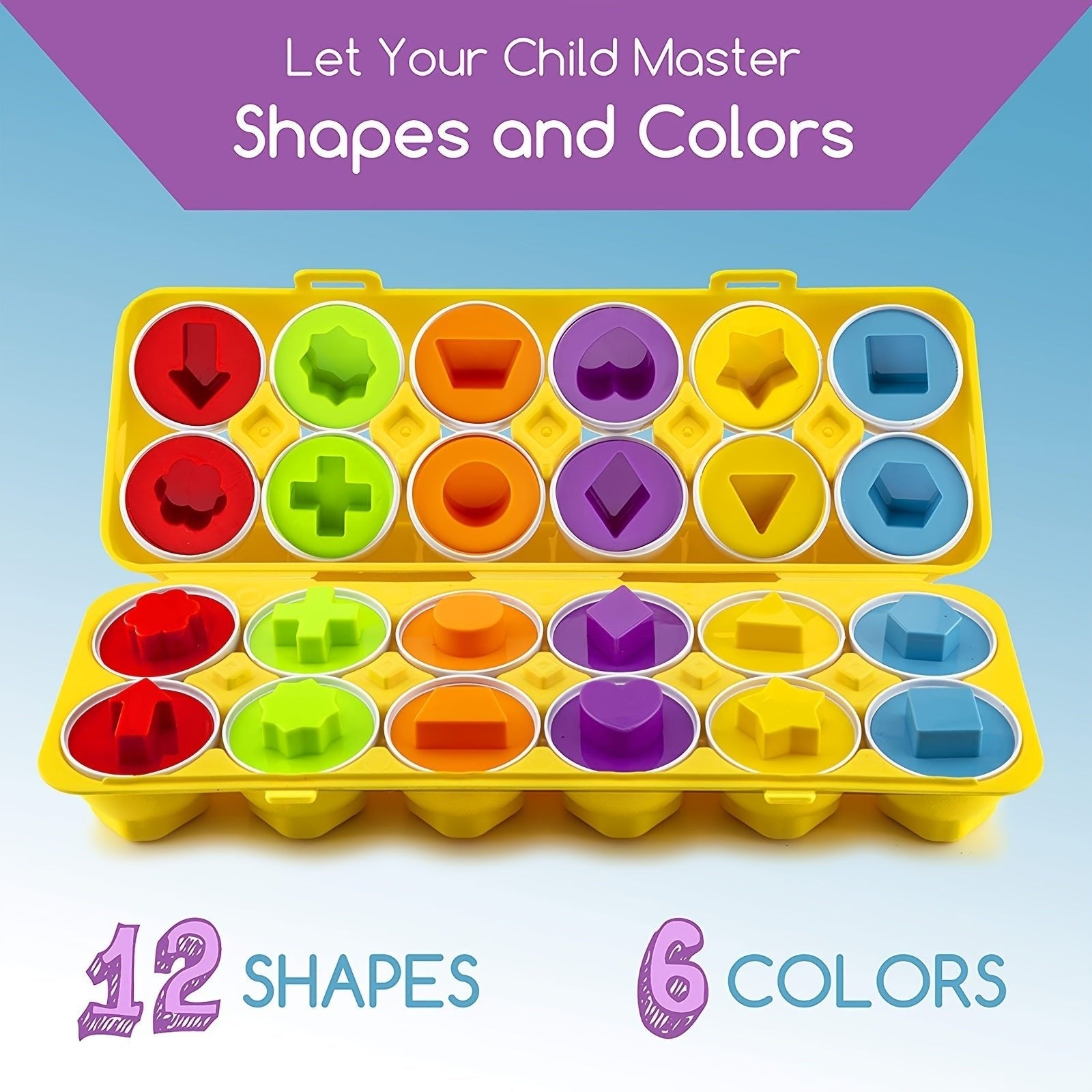 12pcs Matching Eggs Set Easter Egg - Color & Shape Recognition Sorter Skills Toys For Toddlers; Early Learning Educational Fine Motor Skill Montessori Gift For 1 2 3 Year Old Kids Boys And GirlsVINE GLOBAL