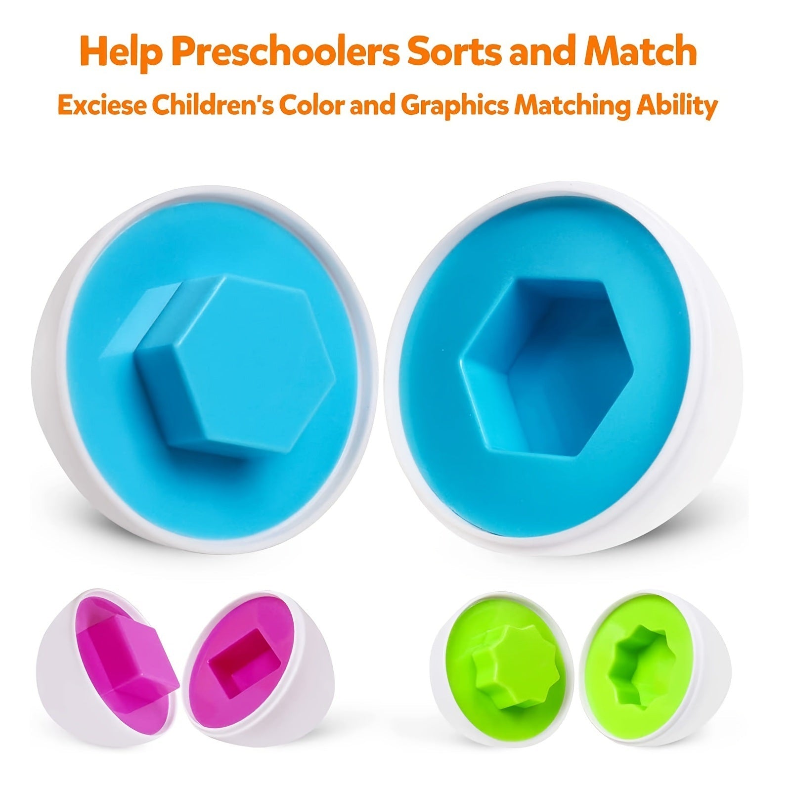 12pcs Matching Eggs Set Easter Egg - Color & Shape Recognition Sorter Skills Toys For Toddlers; Early Learning Educational Fine Motor Skill Montessori Gift For 1 2 3 Year Old Kids Boys And GirlsVINE GLOBAL