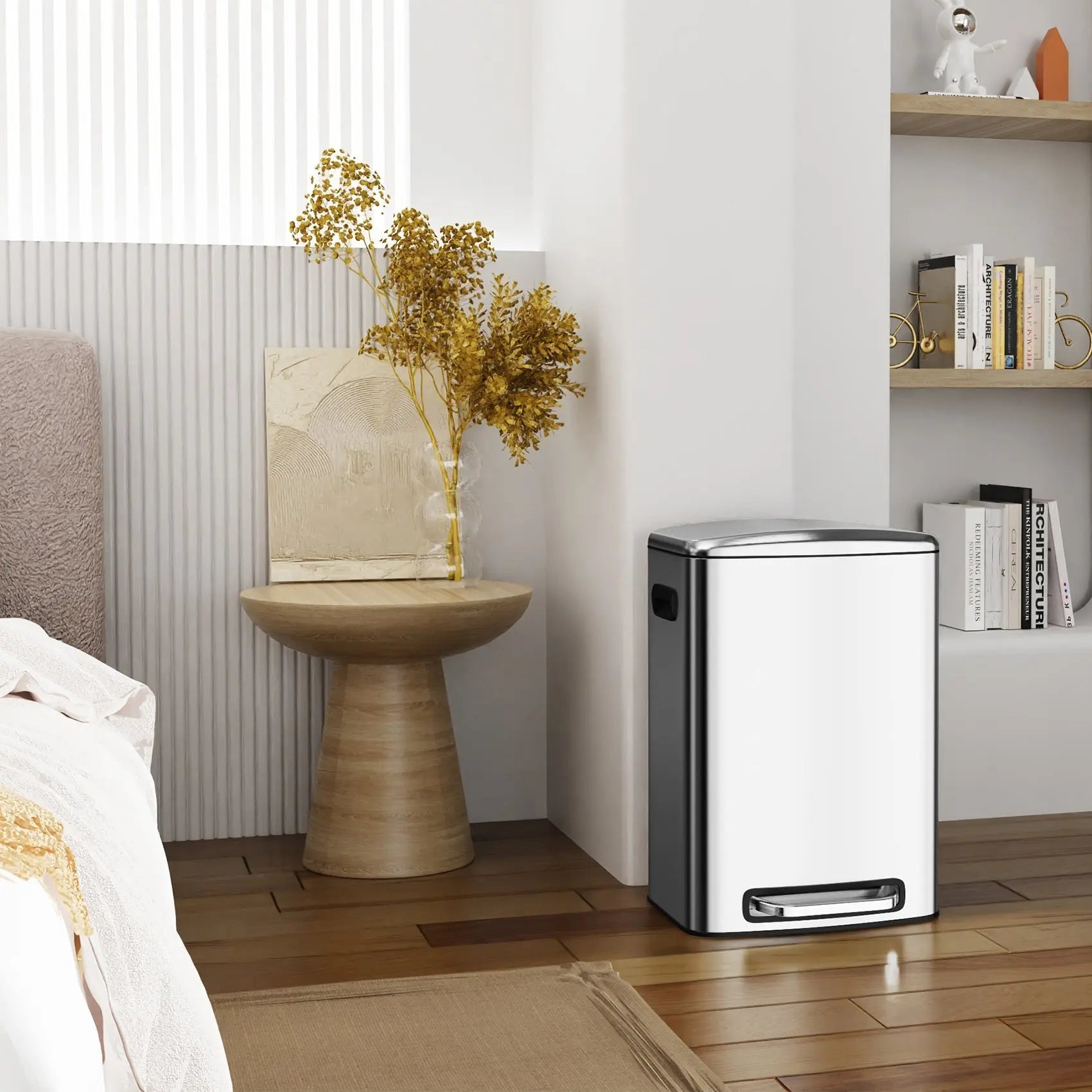 13 Gallon 50L Kitchen Foot Pedal Operated Soft Close Trash Can - Stainless Steel Rectangular Bustbin with 30 Garbage Bags - SilverVINE GLOBAL