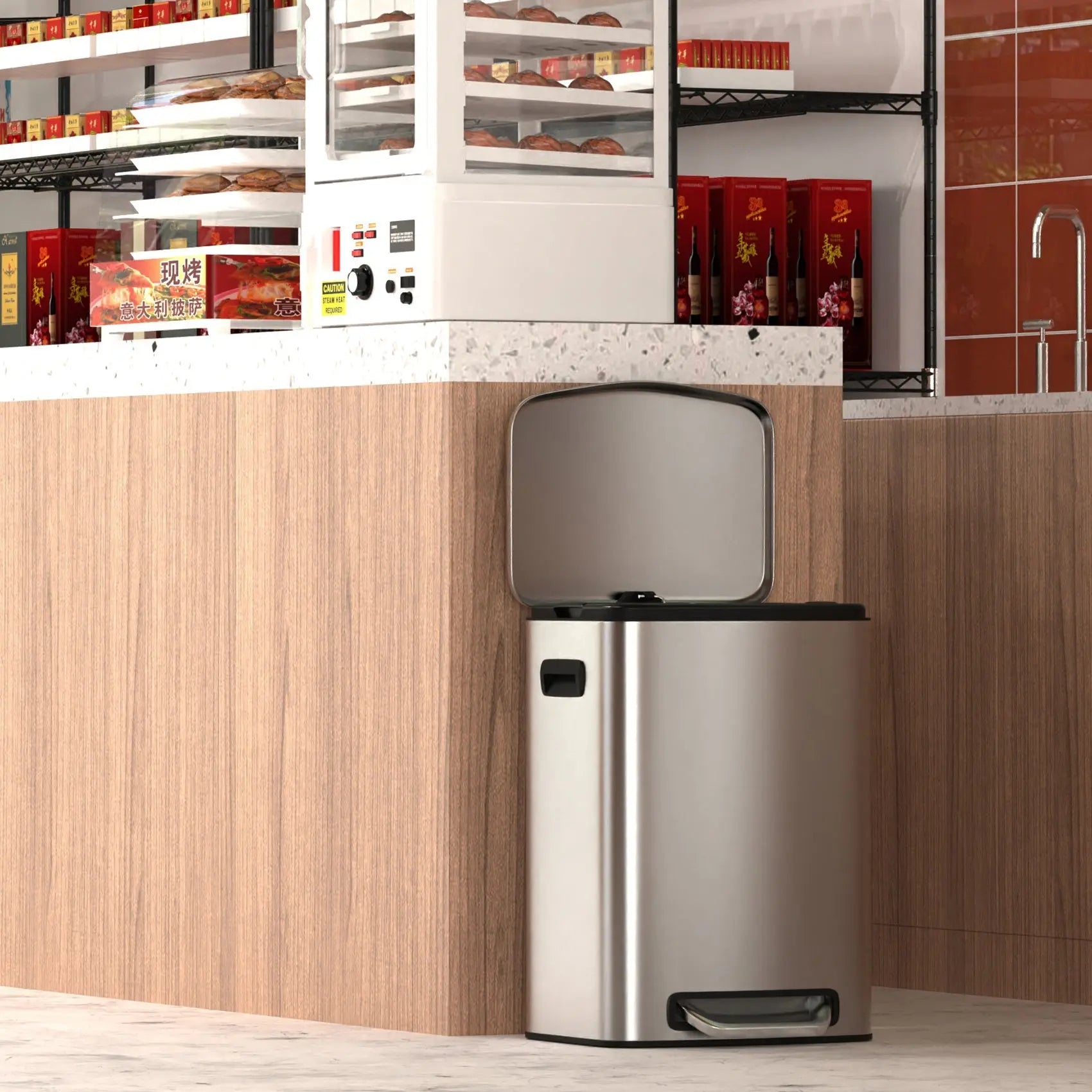 13 Gallon 50L Kitchen Foot Pedal Operated Soft Close Trash Can - Stainless Steel Rectangular Bustbin with 30 Garbage Bags - SilverVINE GLOBAL