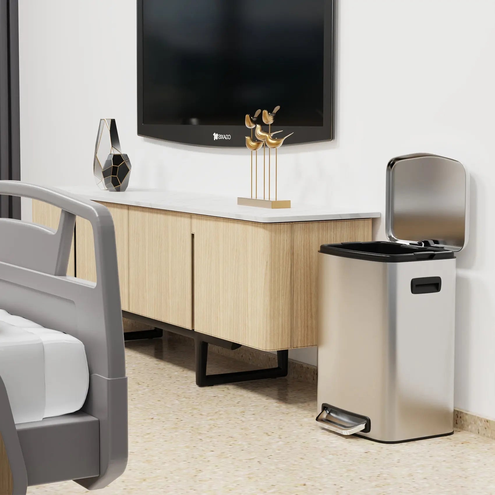 13 Gallon 50L Kitchen Foot Pedal Operated Soft Close Trash Can - Stainless Steel Rectangular Bustbin with 30 Garbage Bags - SilverVINE GLOBAL