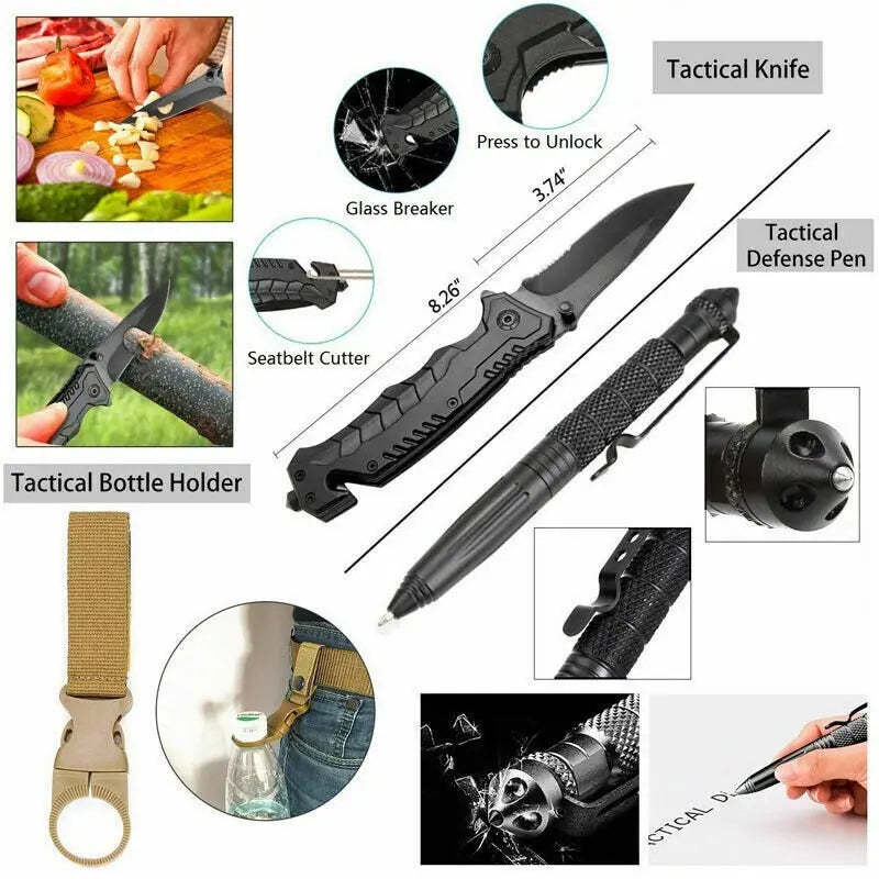 14in1 Outdoor Emergency Survival Gear Kit Camping Hiking Survival Gear Tools Kit Survival Gear And Equipment, Outdoor Fishing Hunting Camping AccessoriesVINE GLOBAL