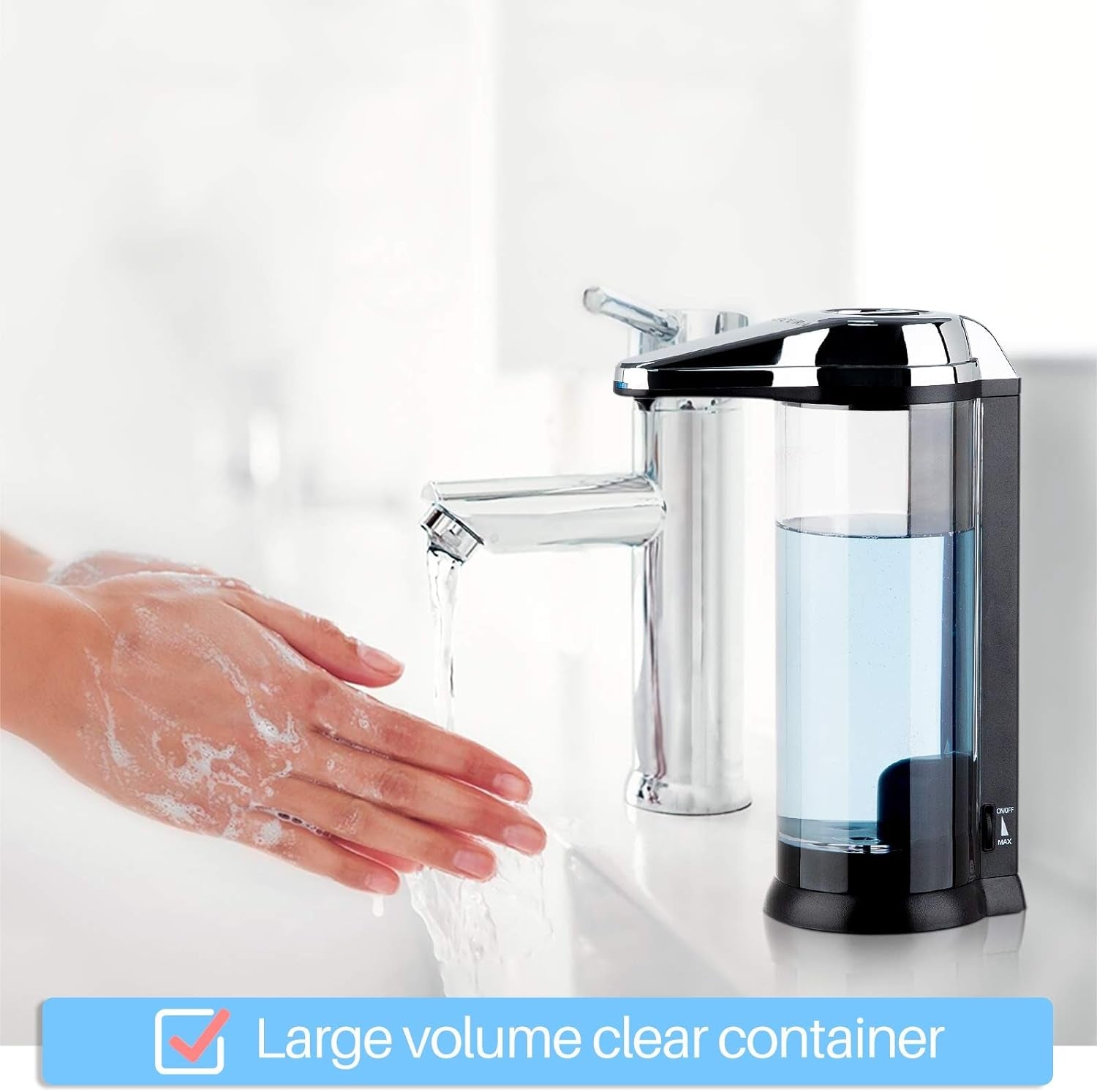 17Oz Automatic Liquid Soap Dispenser, Touchless Battery Operated Hand Soap Dispenser with Adjustable Soap Dispensing Volume Control Dial, Perfect for Household Use (Chrome)VINE GLOBAL