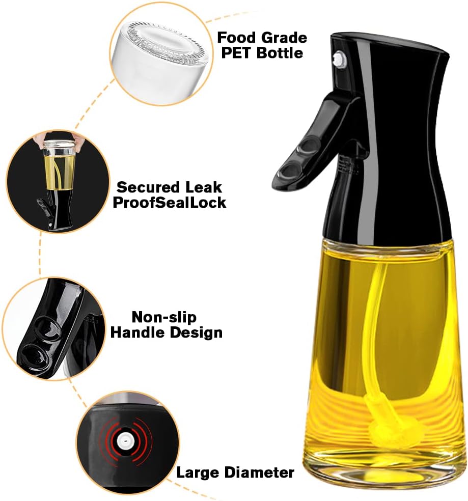 180ml Glass Olive Oil Sprayer with Brush for Cooking - Thick Glass, Strong Spray ForceVINE GLOBAL