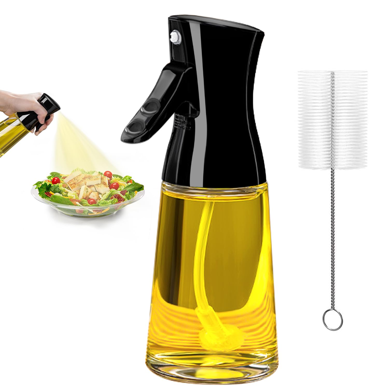 180ml Glass Olive Oil Sprayer with Brush for Cooking - Thick Glass, Strong Spray ForceVINE GLOBAL