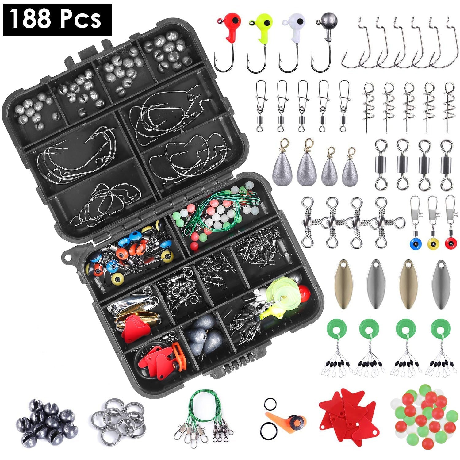 188Pcs Fishing Accessory Kit Portable Fishing Set Including Jig Hooks Sinker Weights Spoon LureVINE GLOBAL
