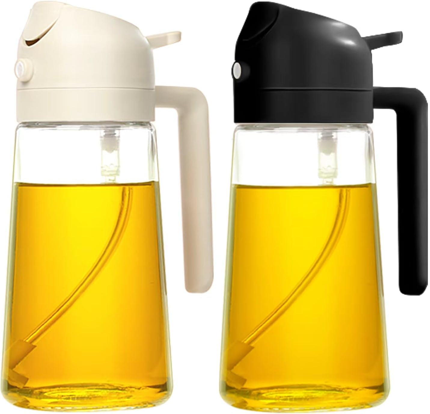Oil Sprayer for Cooking, 2 in 1 Olive Oil Dispenser Bottle for Kitchen, 16Oz/470Ml Premium Glass Oil Bottle, Food-Grade Oil Mister for Air Fryer, Salad, Frying, BBQ (Creamy White)