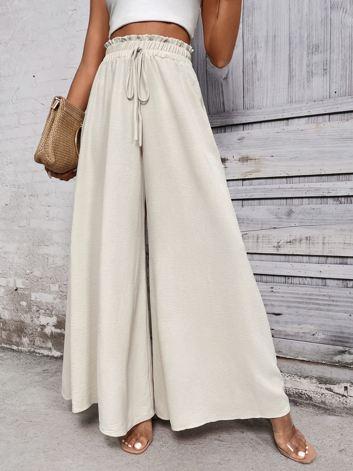 Honey Tied High Waist Wide Leg Pants - VINE GLOBAL