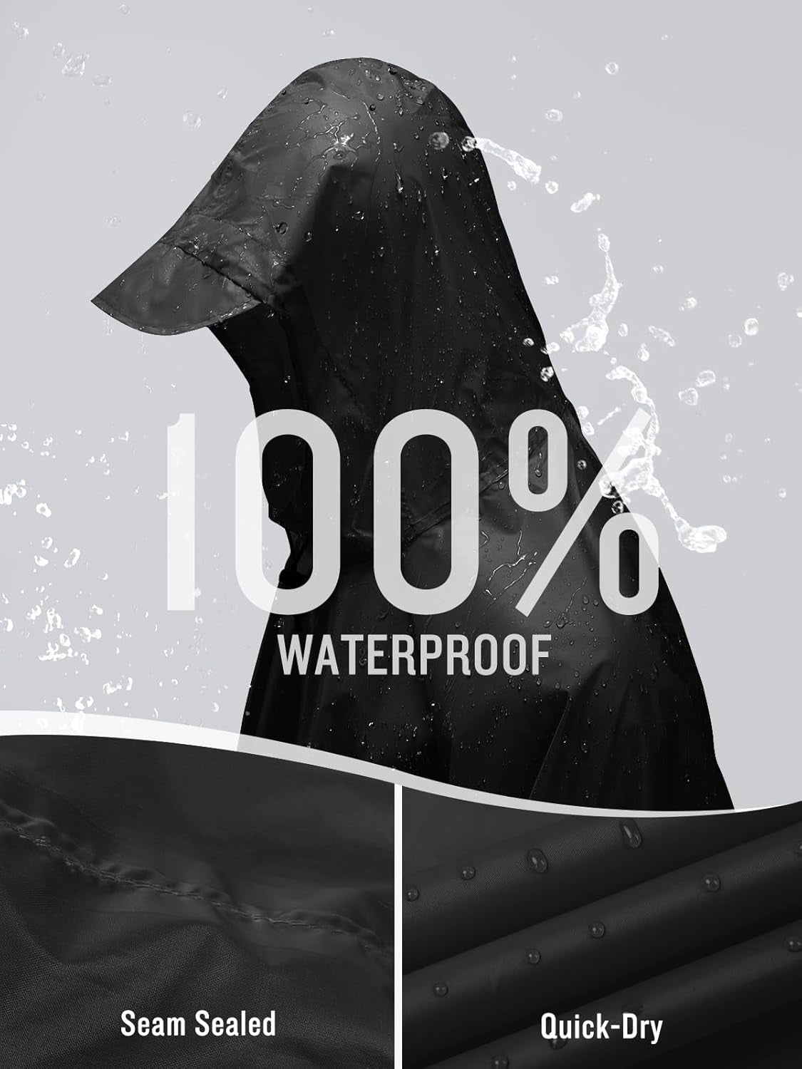 Hooded Rain Poncho Waterproof Raincoat Jacket for Men Women Adults