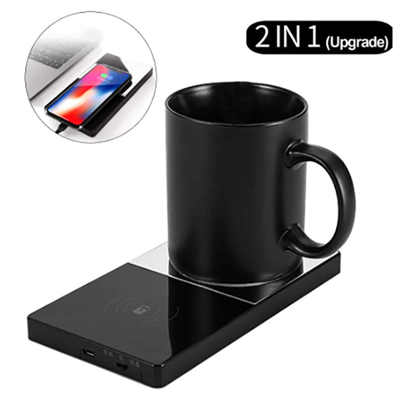 2 In 1 Heating Mug Cup Warmer Electric Wireless Charger For Home Office Coffee Milk - VINE GLOBAL