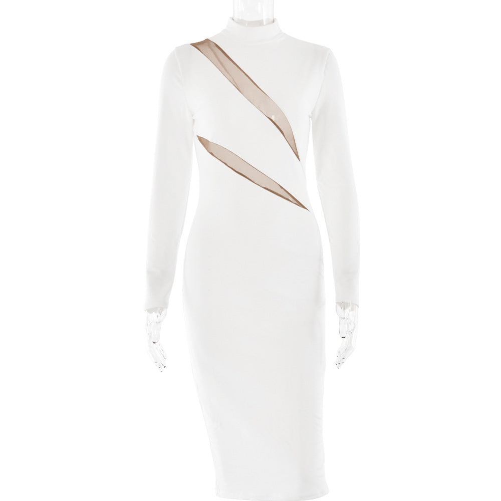 Round Neck Long Sleeve Stitching Dress Women - VINE GLOBAL