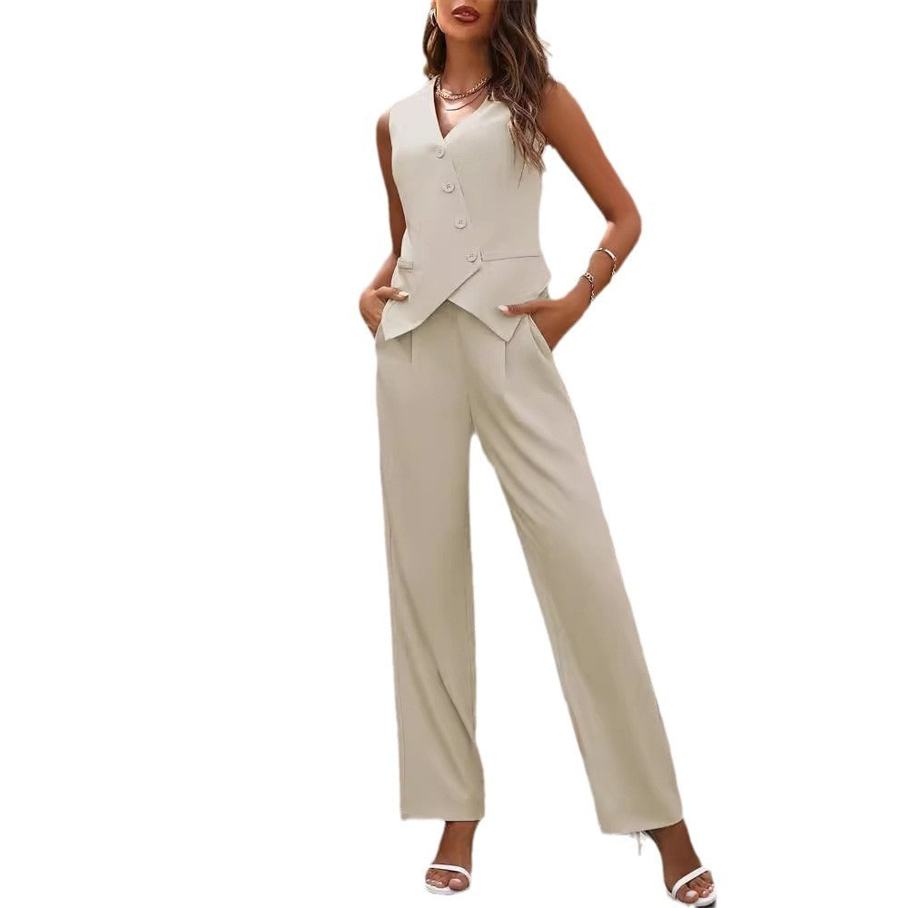 Commuter Suits Summer Button And Staight Trousers Womens Clothing - VINE GLOBAL