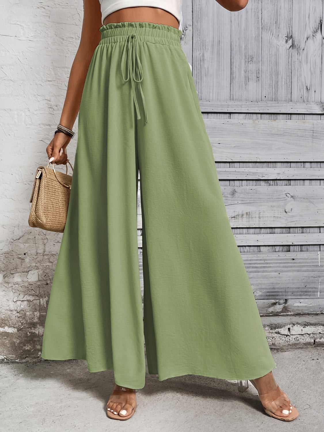 Honey Tied High Waist Wide Leg Pants - VINE GLOBAL