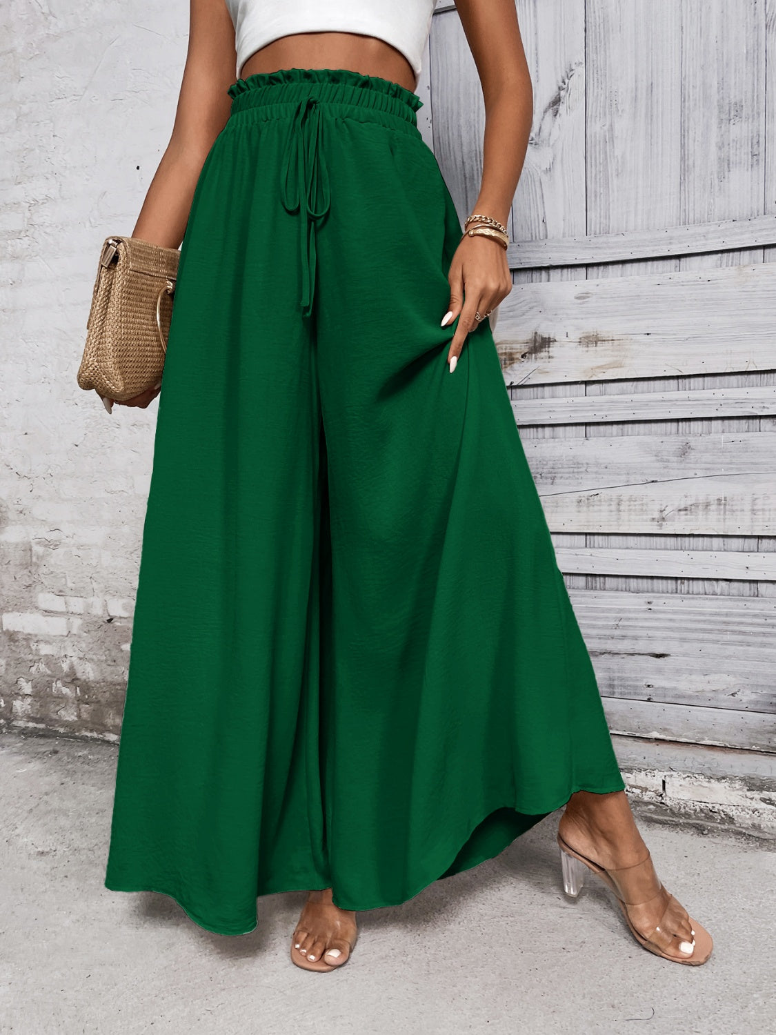 Honey Tied High Waist Wide Leg Pants - VINE GLOBAL