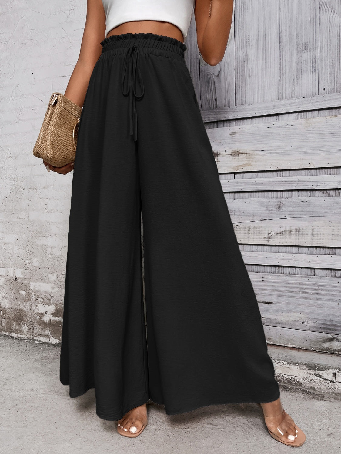 Honey Tied High Waist Wide Leg Pants - VINE GLOBAL