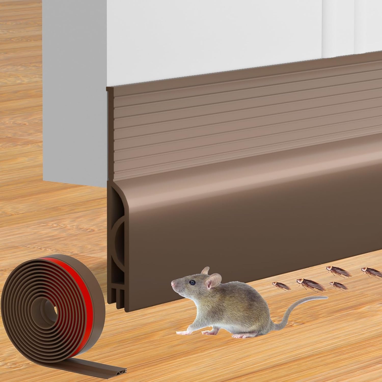 Door Draft Stopper for Bottom of Door, Adjustable Weather Stripping Door Seal for Cold Insulation, under Door Sweep for Exterior & Interior Doors, Door Bottom Seal Blocker Noise (39Inch,Brown)