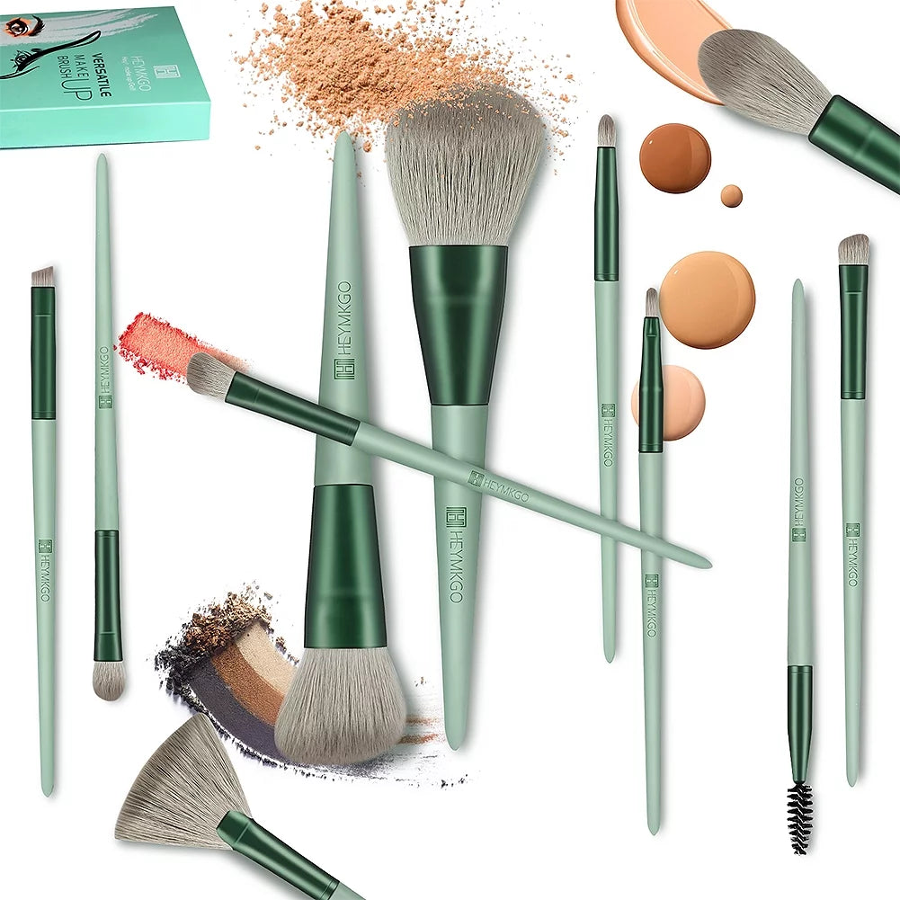 Makeup Brushes 15Pcs Makeup Brush Set Premium Synthetic Bristles Green Color Conical Handle Kabuki Foundation Brush Face Lip Eye Makeup Sets Professional with Portable Drawstring Flannel Bag