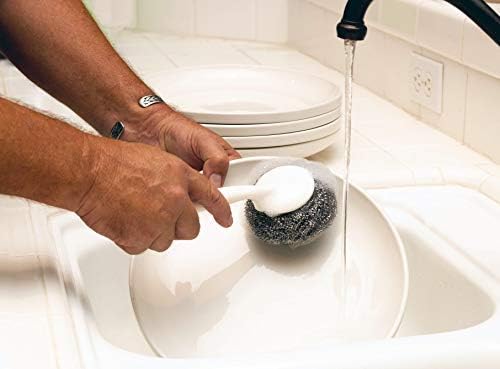 Stainless Steel Sponges Scourer Set with Handle 40 gram - Pack of 12 - Large Stainless Steel Scrubbers - Metal Scouring Pads - Kitchen Cleaning Tool - VINE GLOBAL