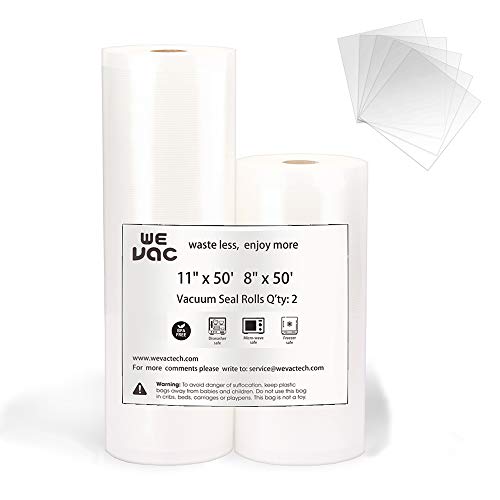 Vacuum Sealer Bags 8x50 Rolls 2 pack for Food Saver, Seal a Meal, Weston. Commercial Grade, BPA Free, Heavy Duty, Great for vac storage, Meal Prep or Sous Vide - VINE GLOBAL