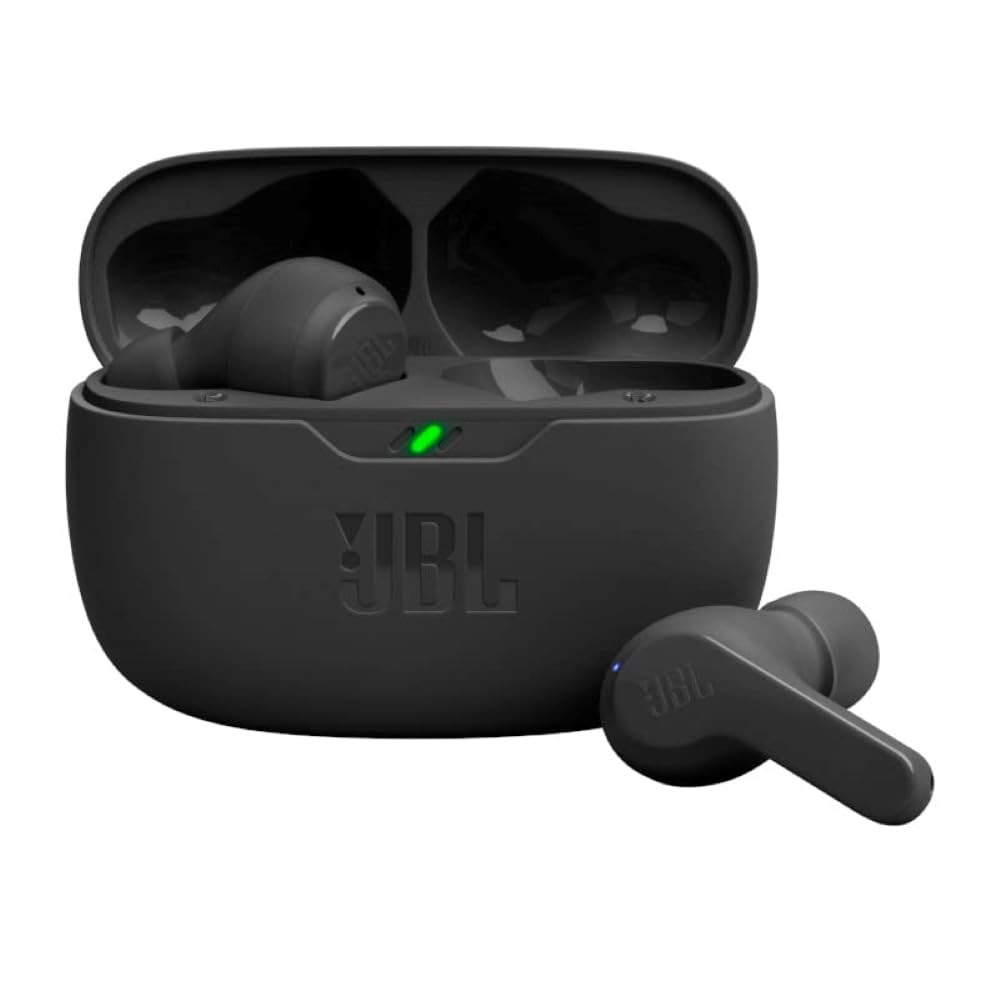 JBL Vibe Beam - True Wireless JBL Deep Bass Sound Earbuds, Bluetooth 5.2, Water & Dust Resistant, Hands-free call with VoiceAware, Up to 32 hours of battery life (Black) - VINE GLOBAL