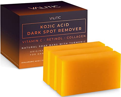 VALITIC Kojic Acid Dark Spot Remover Soap Bars with Vitamin C, Retinol, Collagen, Turmeric - Original Japanese Complex Infused with Hyaluronic Acid, Vitamin E, Shea Butter, Castile Olive Oil (2 Pack) - VINE GLOBAL